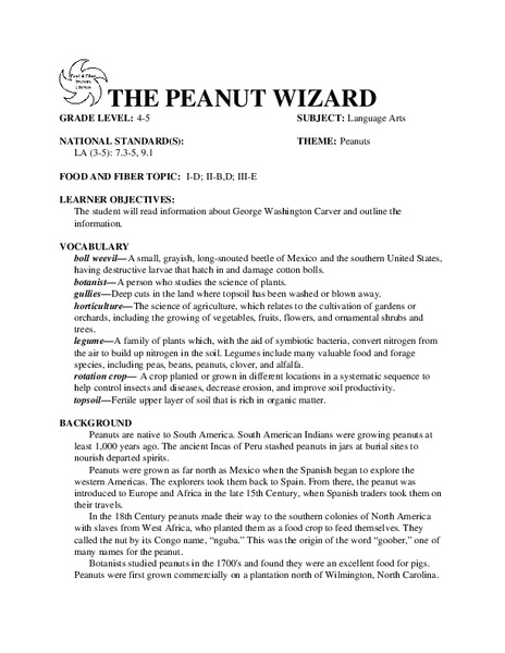 THE PEANUT WIZARD Lesson Plan
