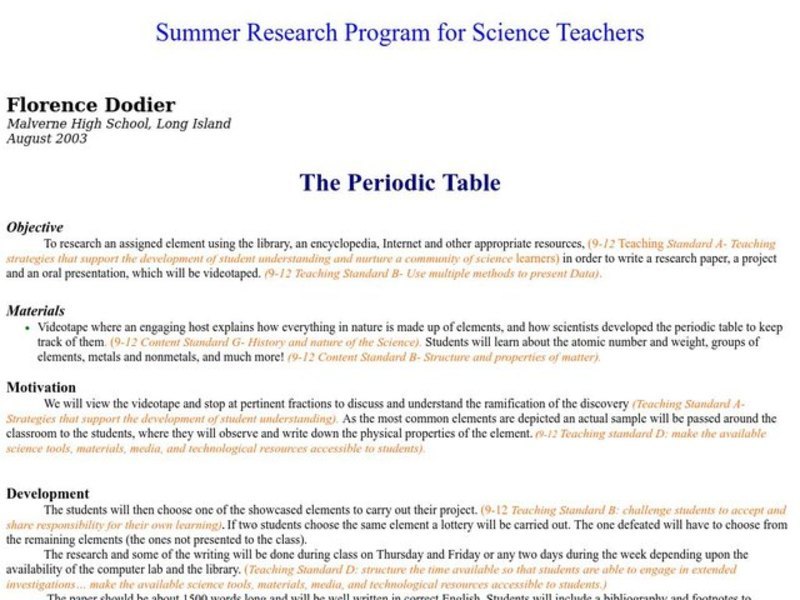 The Periodic Table Lesson Plan