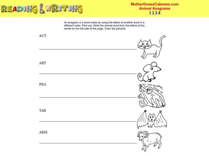 Animal Anagrams Worksheet