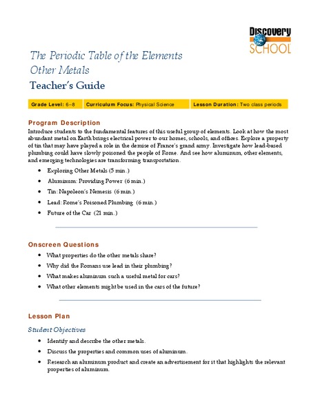 The Periodic Table of the Elements Lesson Plan
