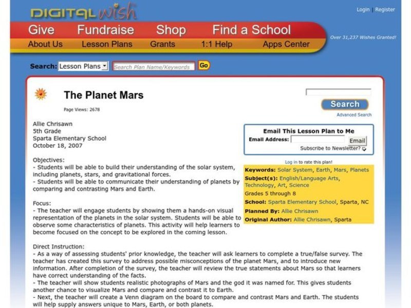 The Planet Mars Lesson Plan
