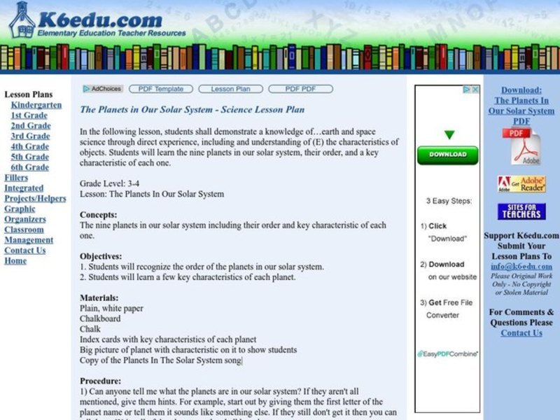 The Planets in our Solar System Lesson Plan
