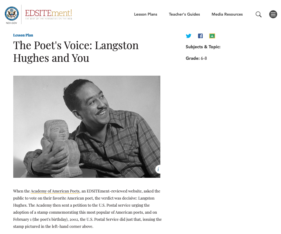 The Poet's Voice: Langston Hughes and You Lesson Plan
