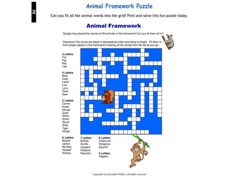 Animal Framework Worksheet
