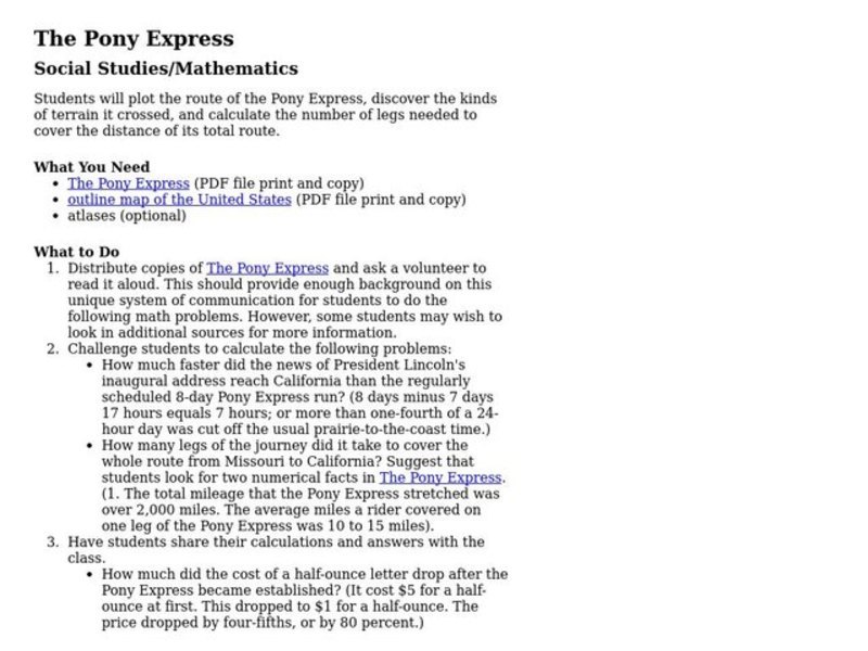 The Pony Express Lesson Plan