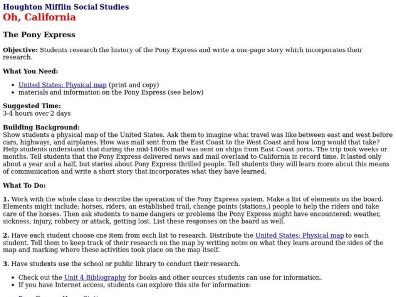 The Pony Express Lesson Plan