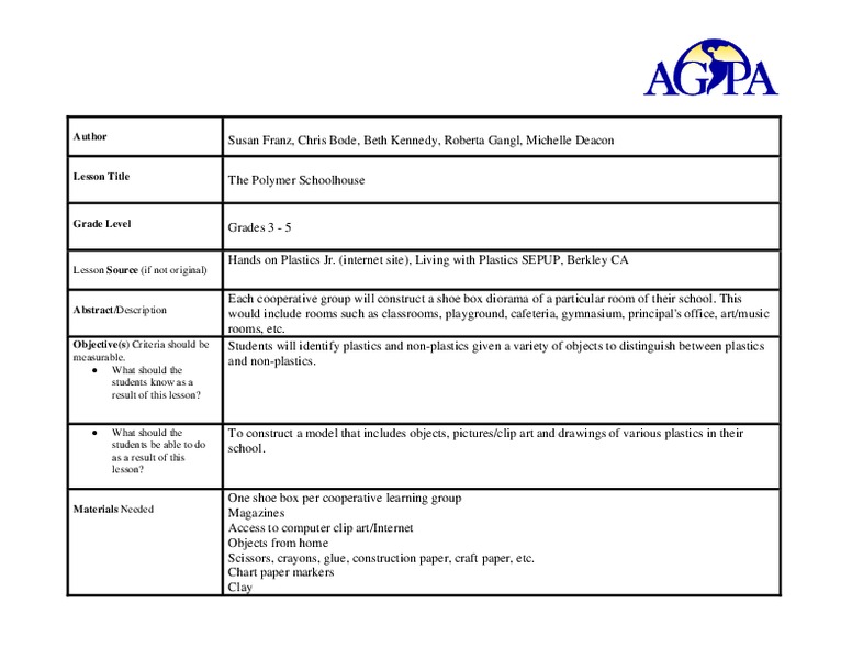 The Polymer Schoolhouse Lesson Plan