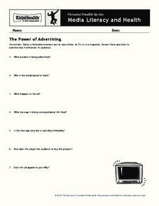 Handout: Media Literacy and Health (Grades 9 to 12) Worksheet