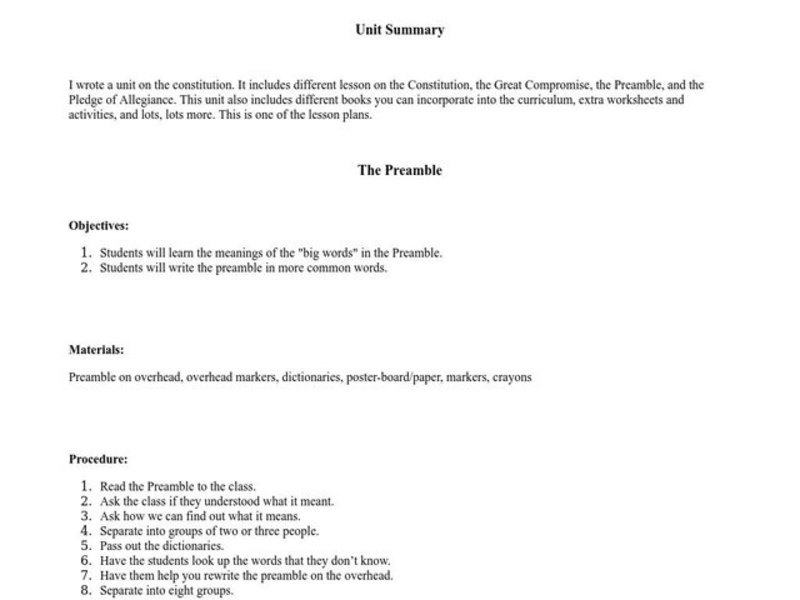 The Preamble Lesson Plan