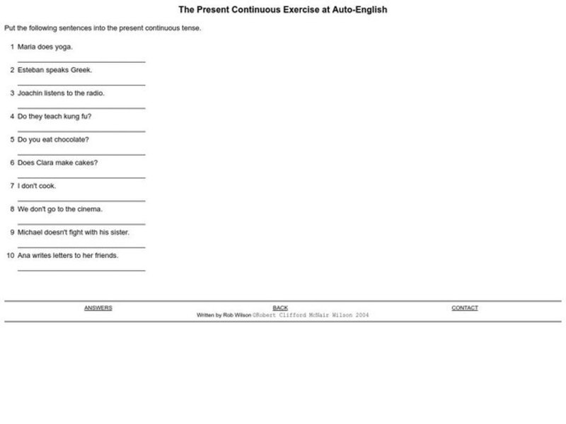 The Present Continuous Exercise Interactive