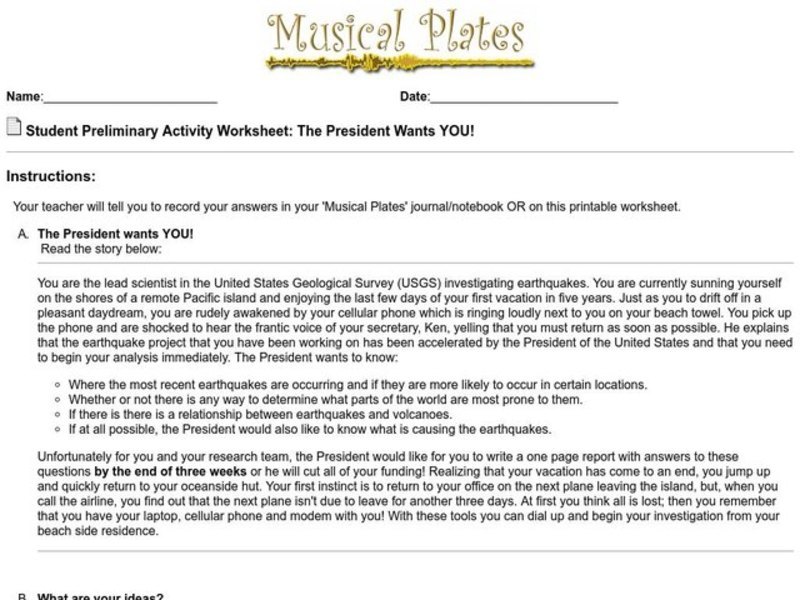 The President Wants YOU! Worksheet