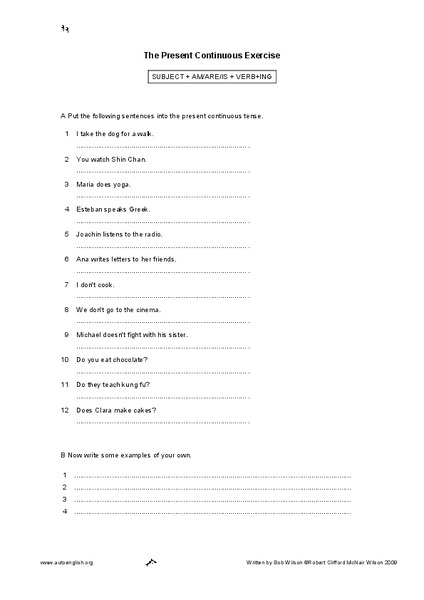 The Present Continuous Exercise Worksheet