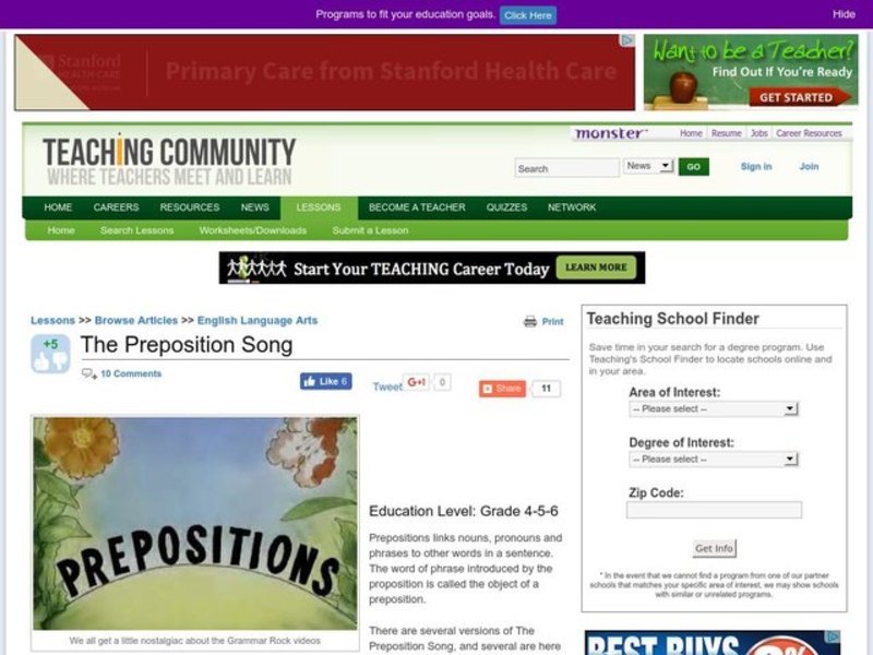 The Preposition Song Lesson Plan