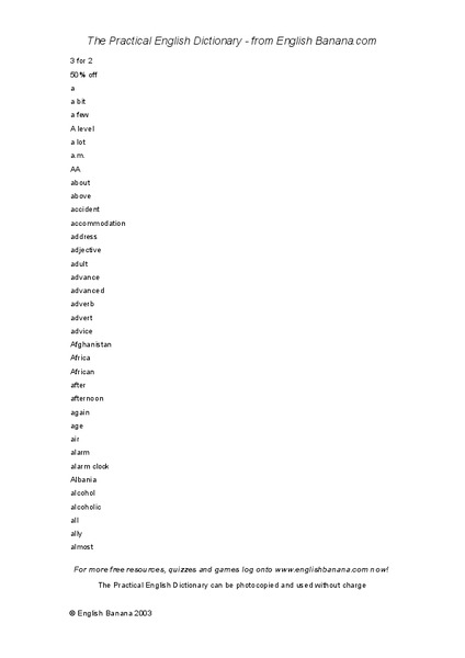 The Practical English Dictionary Worksheet