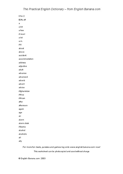 The Practical English Dictionary Worksheet
