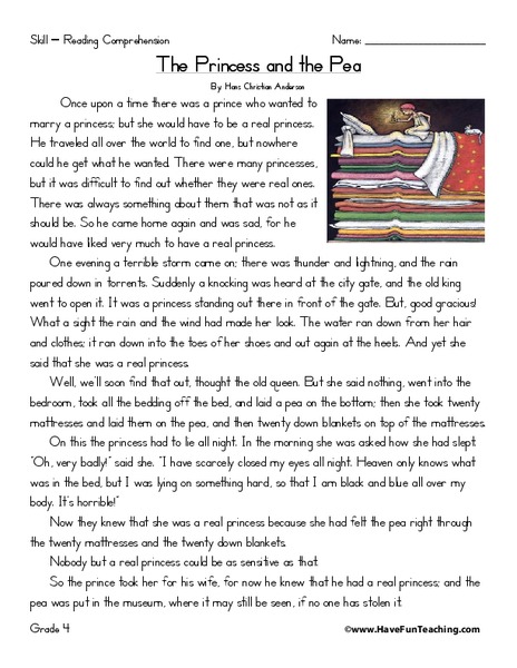The Princess and the Pea Worksheet