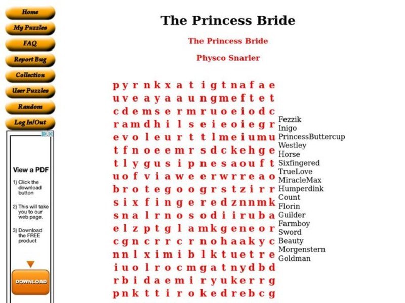 The Princess Bride Worksheet
