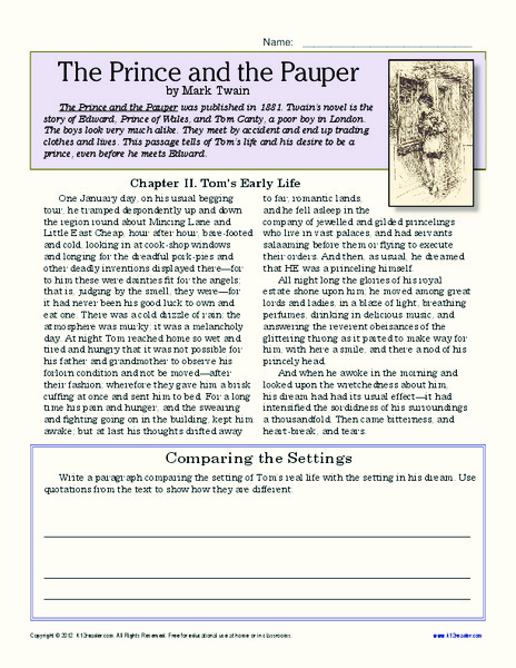 The Prince and the Pauper Worksheet
