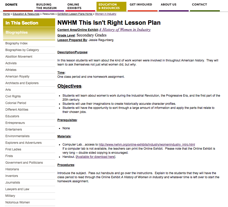 This Isn't Right: A History of Women in Industry Lesson Plan