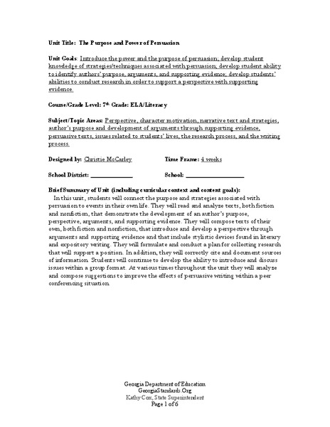 The Purpose and Power of Persuasion Lesson Plan