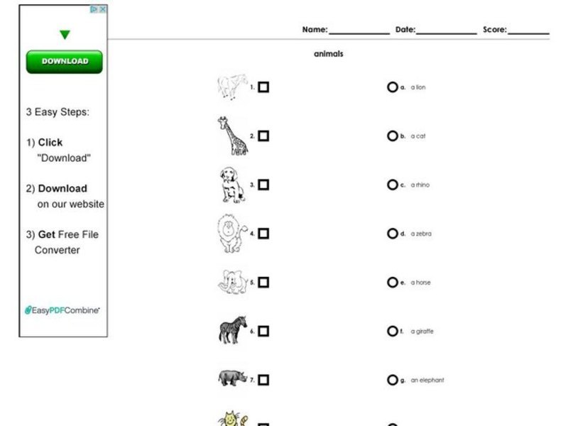 Animals Worksheet