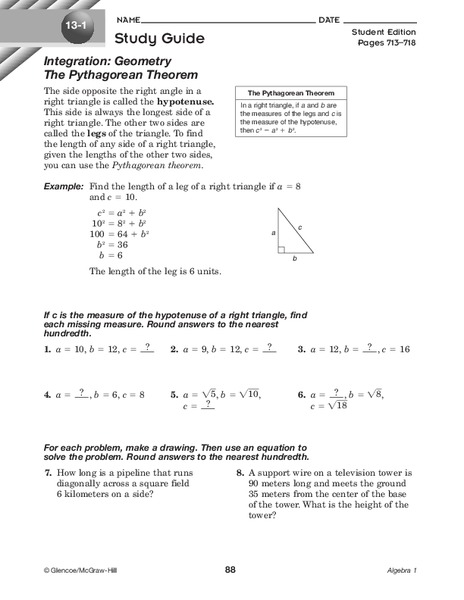 The Pythagorean Theorem Worksheet