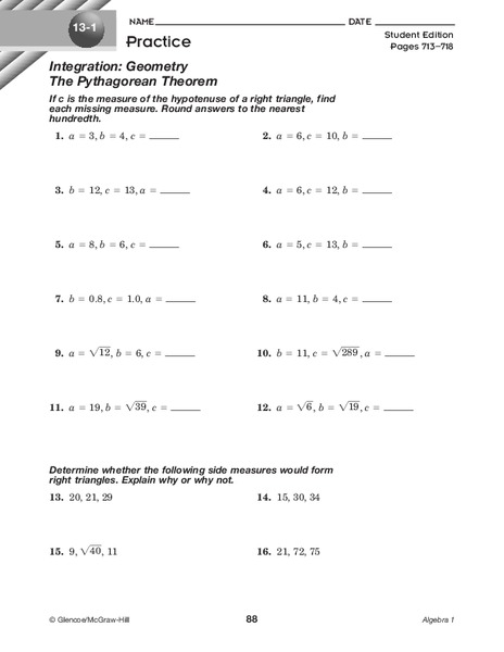 The Pythagorean Theorem Worksheet