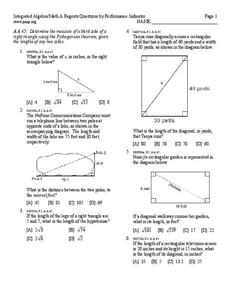 The Pythagorean Theorem Worksheet