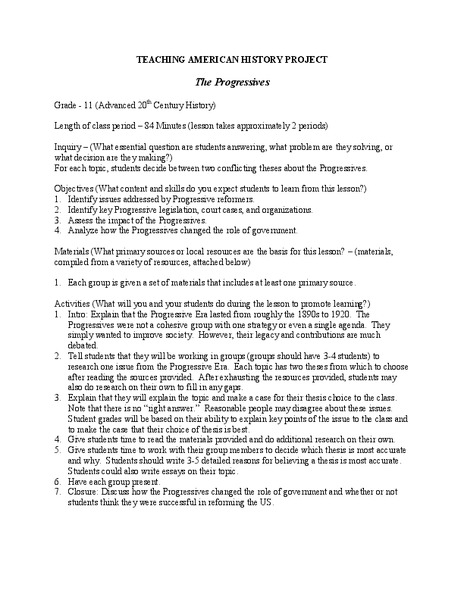 The Progressives Lesson Plan