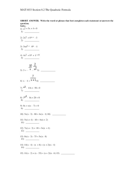 The Quadratic Formula Lesson Plan