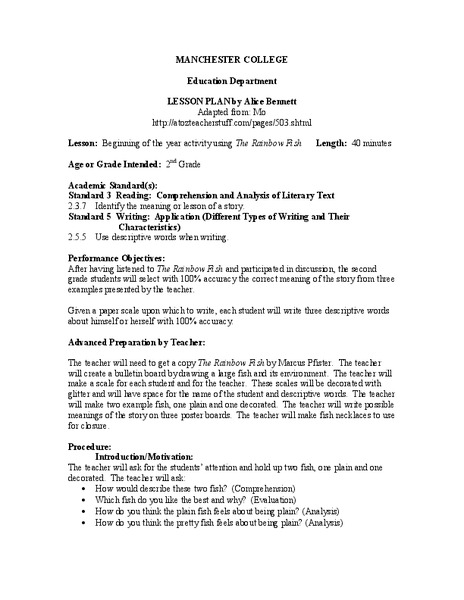The Rainbow Fish Lesson Plan