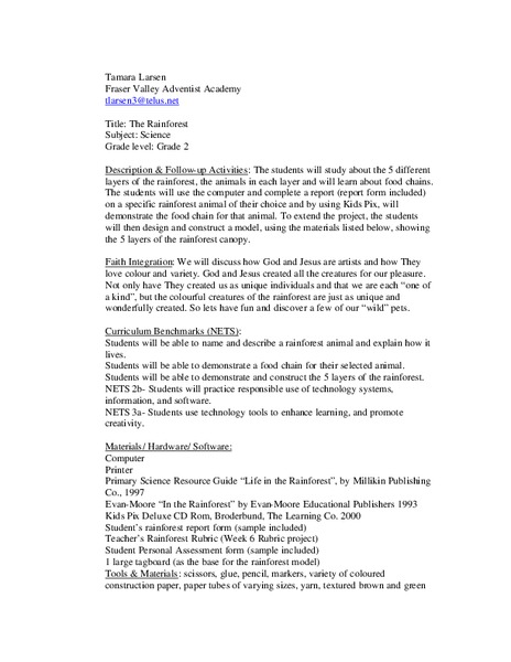 The Rainforest Lesson Plan