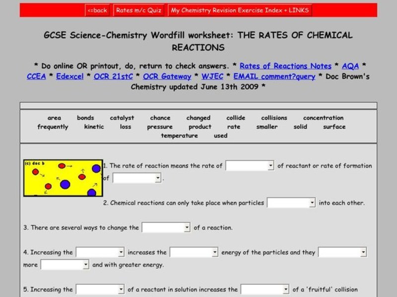 The Rates of Chemical Reactions Worksheet