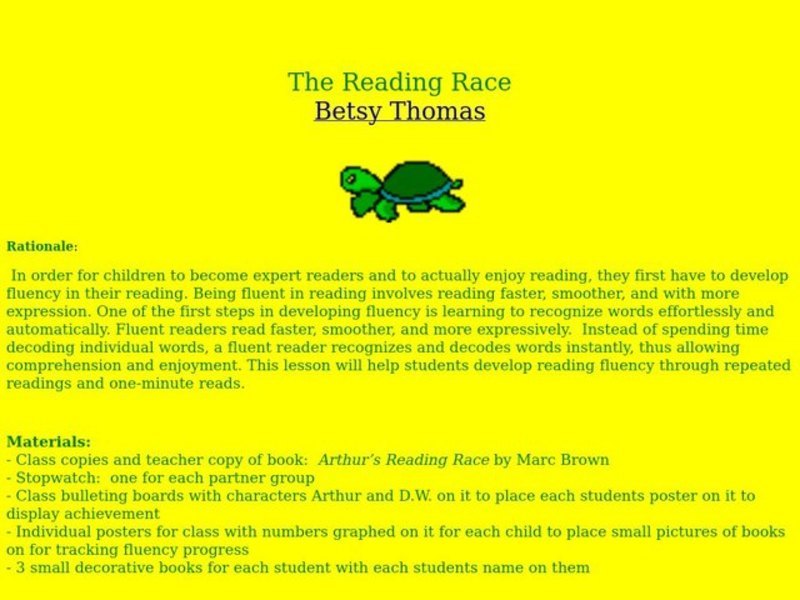 The Reading Race Lesson Plan