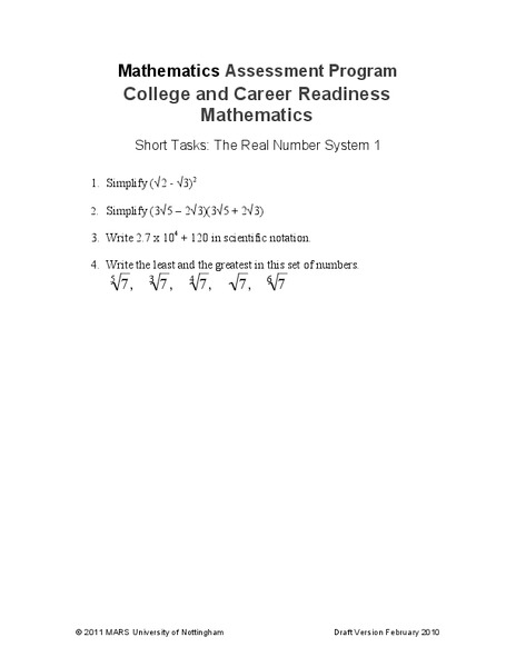 The Real Number System Assessment