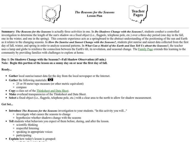The Reasons for the Seasons Lesson Plan