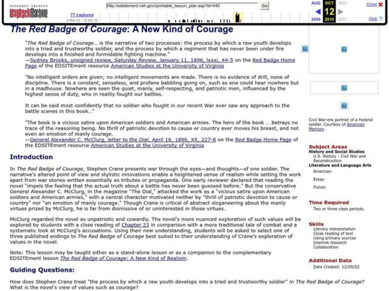 The Red Badge of Courage: A New Kind of Courage Lesson Plan