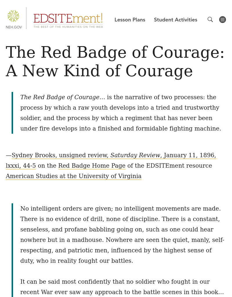 The Red Badge of Courage: A New Kind of Courage Lesson Plan