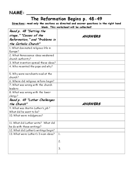 The Reformation Lesson Plan