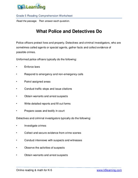 What Police and Detectives Do Worksheet