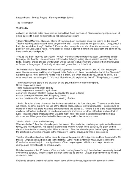 The Reformation Lesson Plan