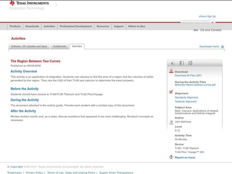 The Region Between Two Curves Lesson Plan