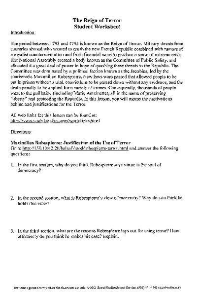 The Reign of Terror Worksheet