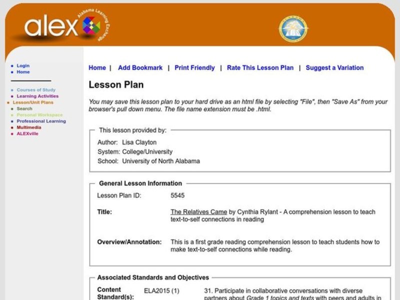 The Relatives Came Lesson Plan