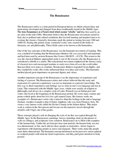The Renaissance Worksheet