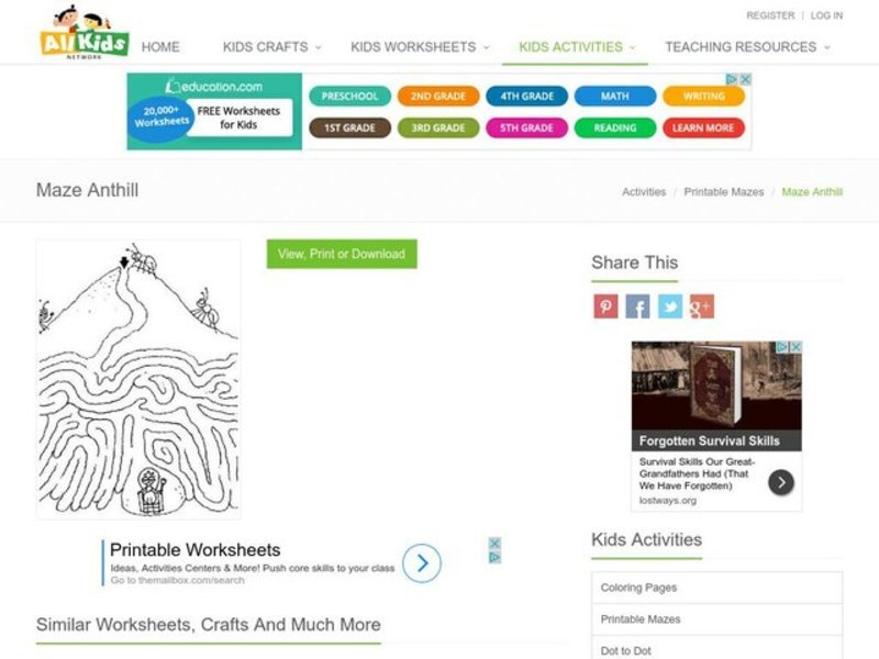 Anthill Maze Worksheet