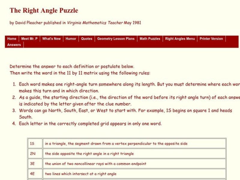 The Right Angle Worksheet