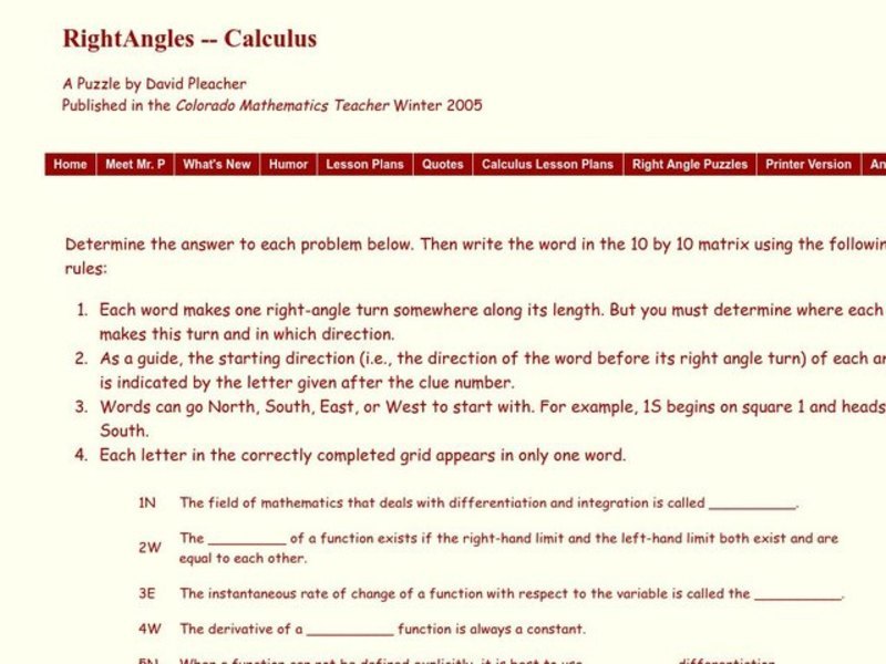 The Right Angle Lesson Plan