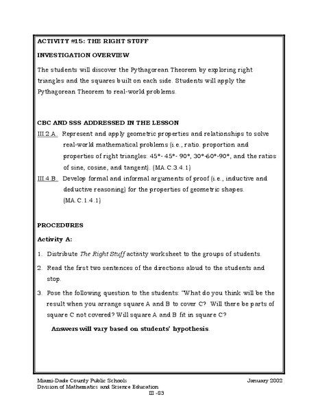 The Right Stuff Lesson Plan