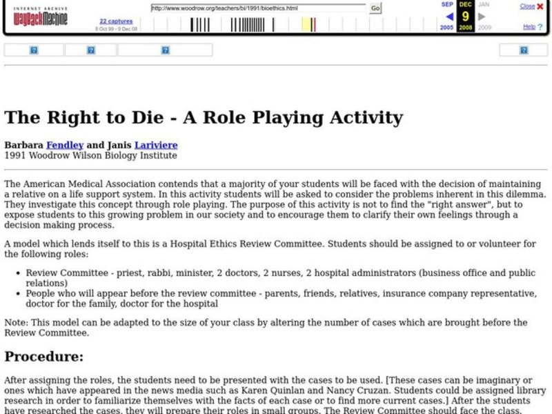 The Right to Die - A Role Playing Activity Lesson Plan